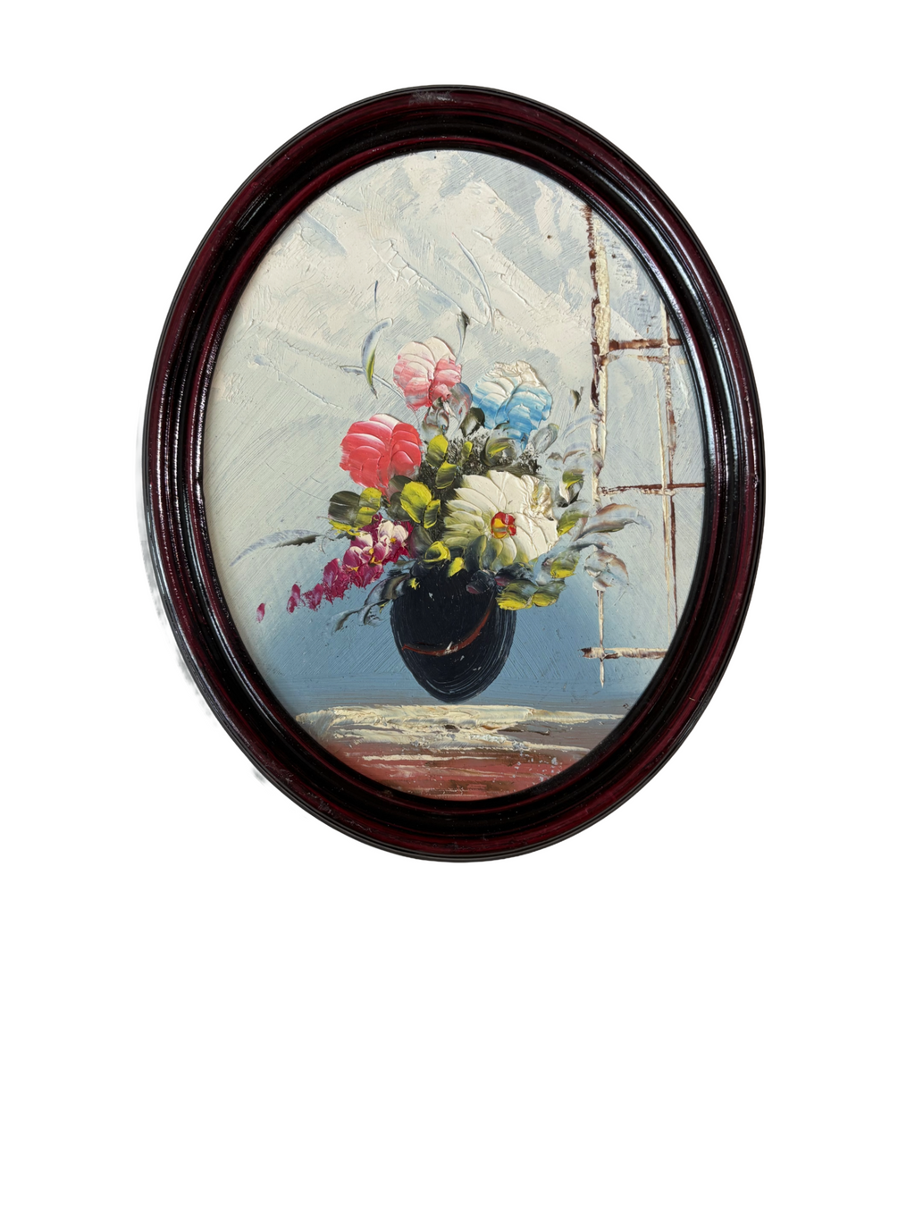 Set Of 2 Vintage Oval Still life oil paintings Of flowers