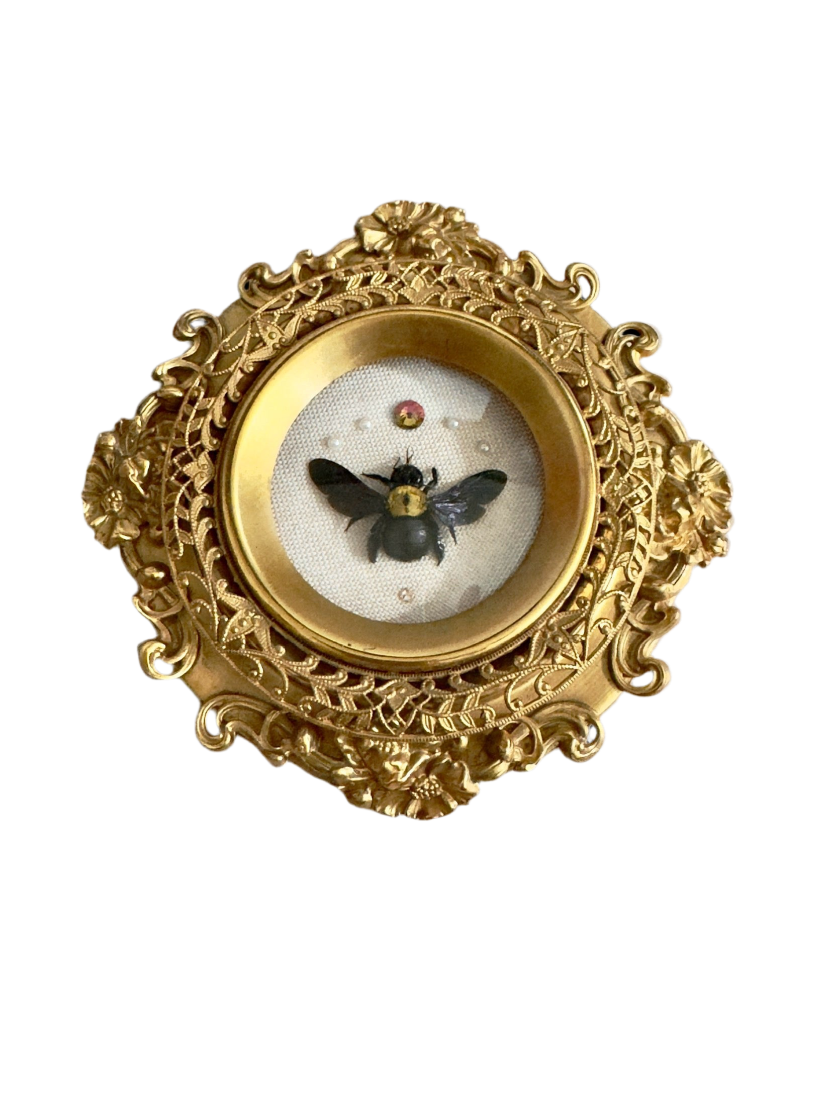 Yellow Carpenter Bee Gemstone Antique Convex Frame