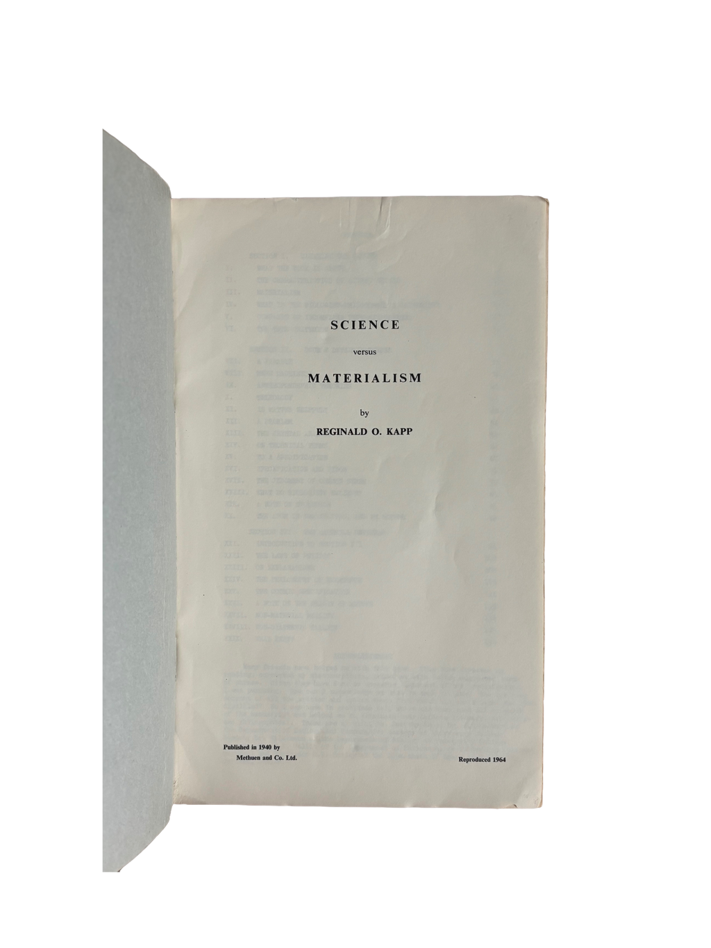 Science Versus Materialism by Reginald O. Kapp