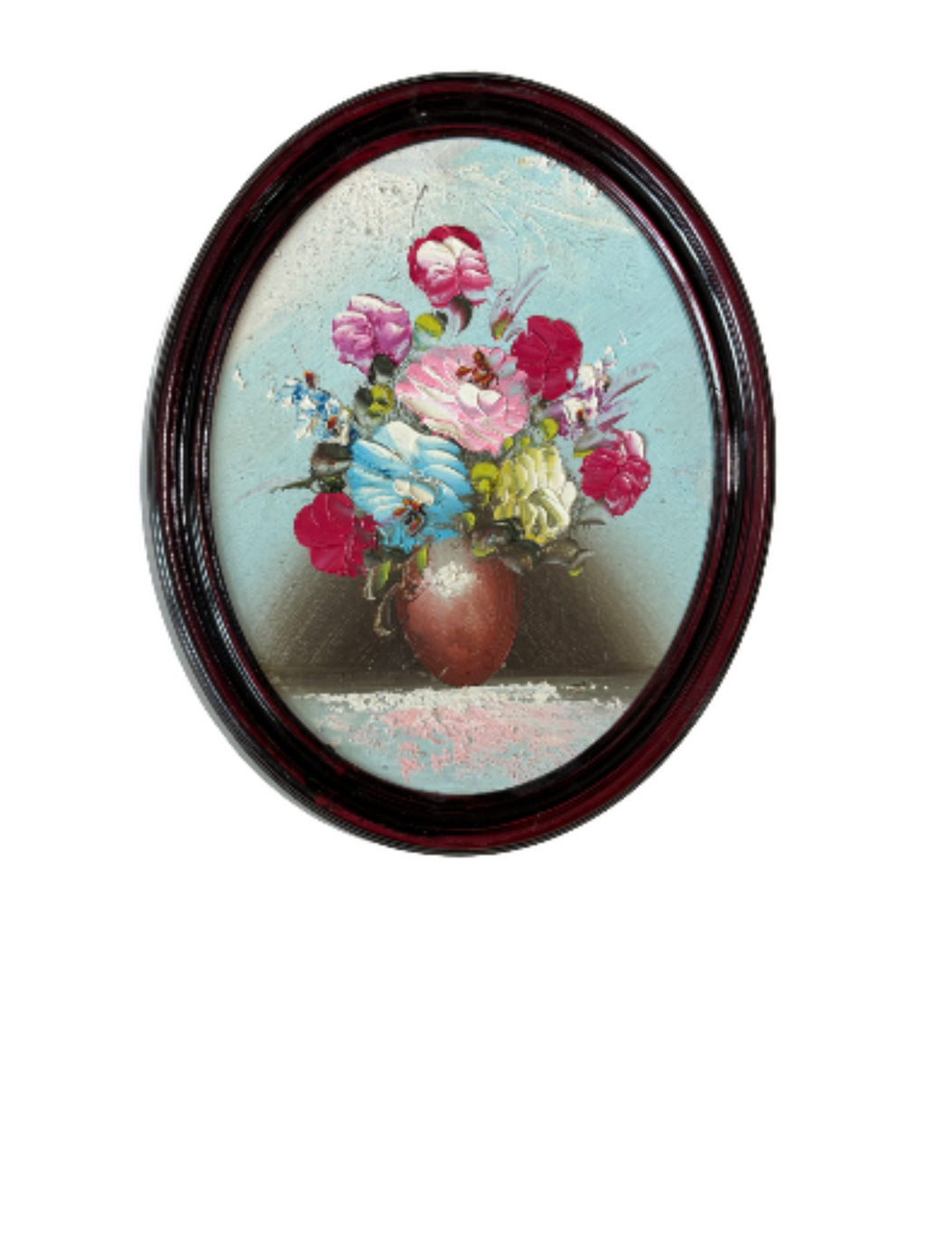 Set Of 2 Vintage Oval Still life oil paintings Of flowers