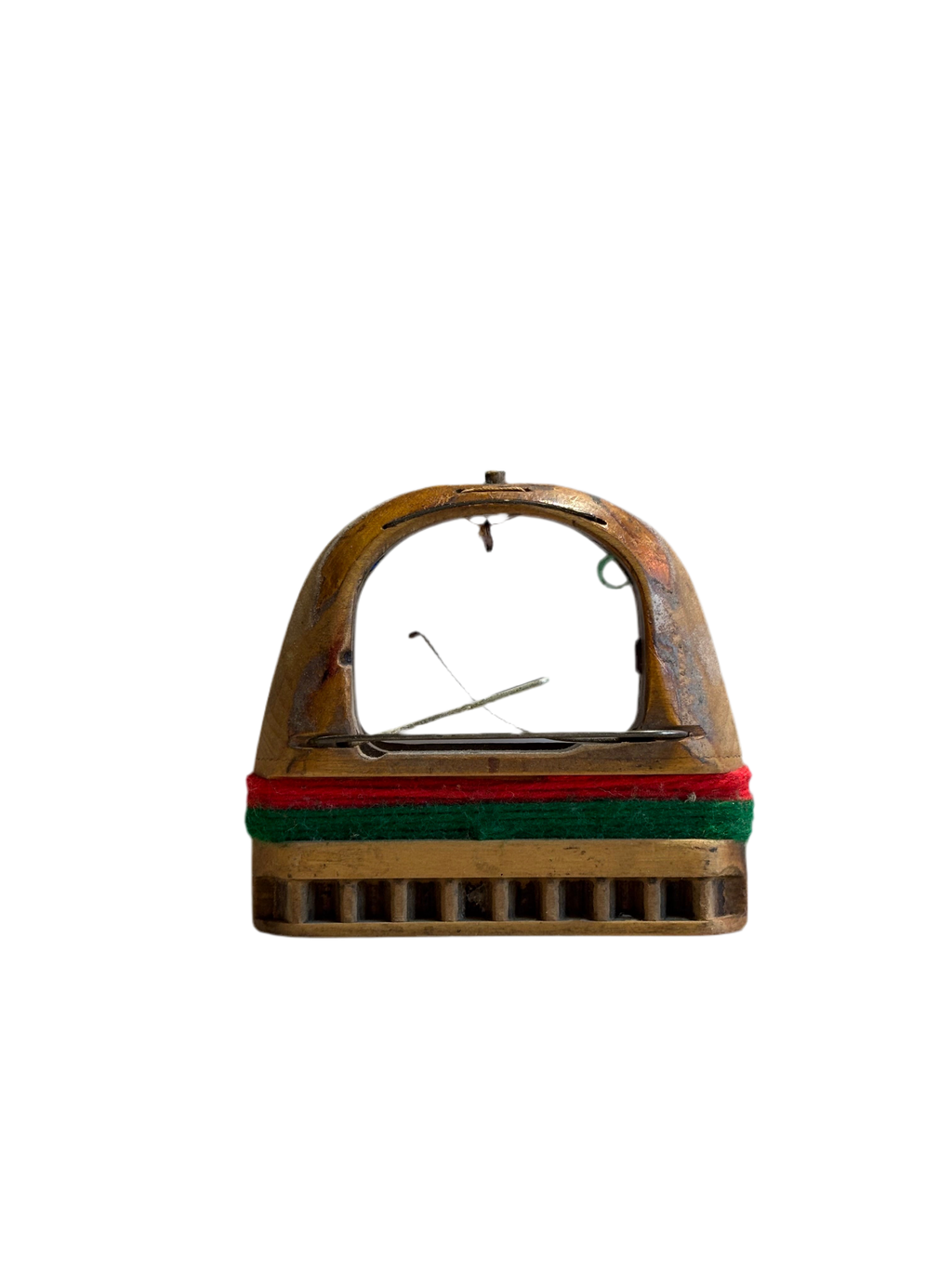 Antique Red & Green Threaded Loom Shuttle