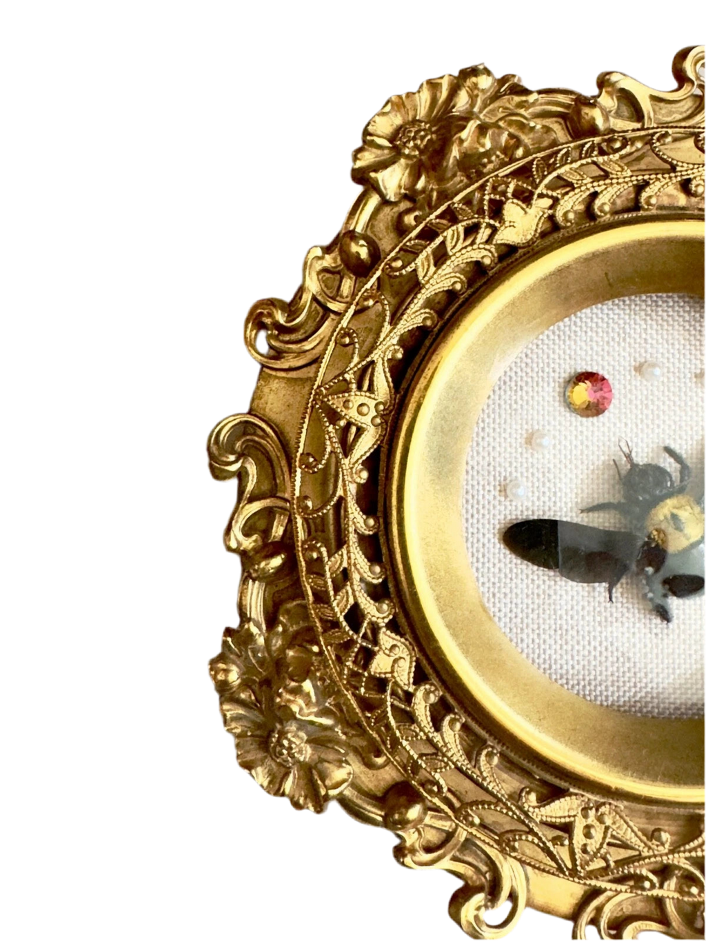 Yellow Carpenter Bee Gemstone Antique Convex Frame