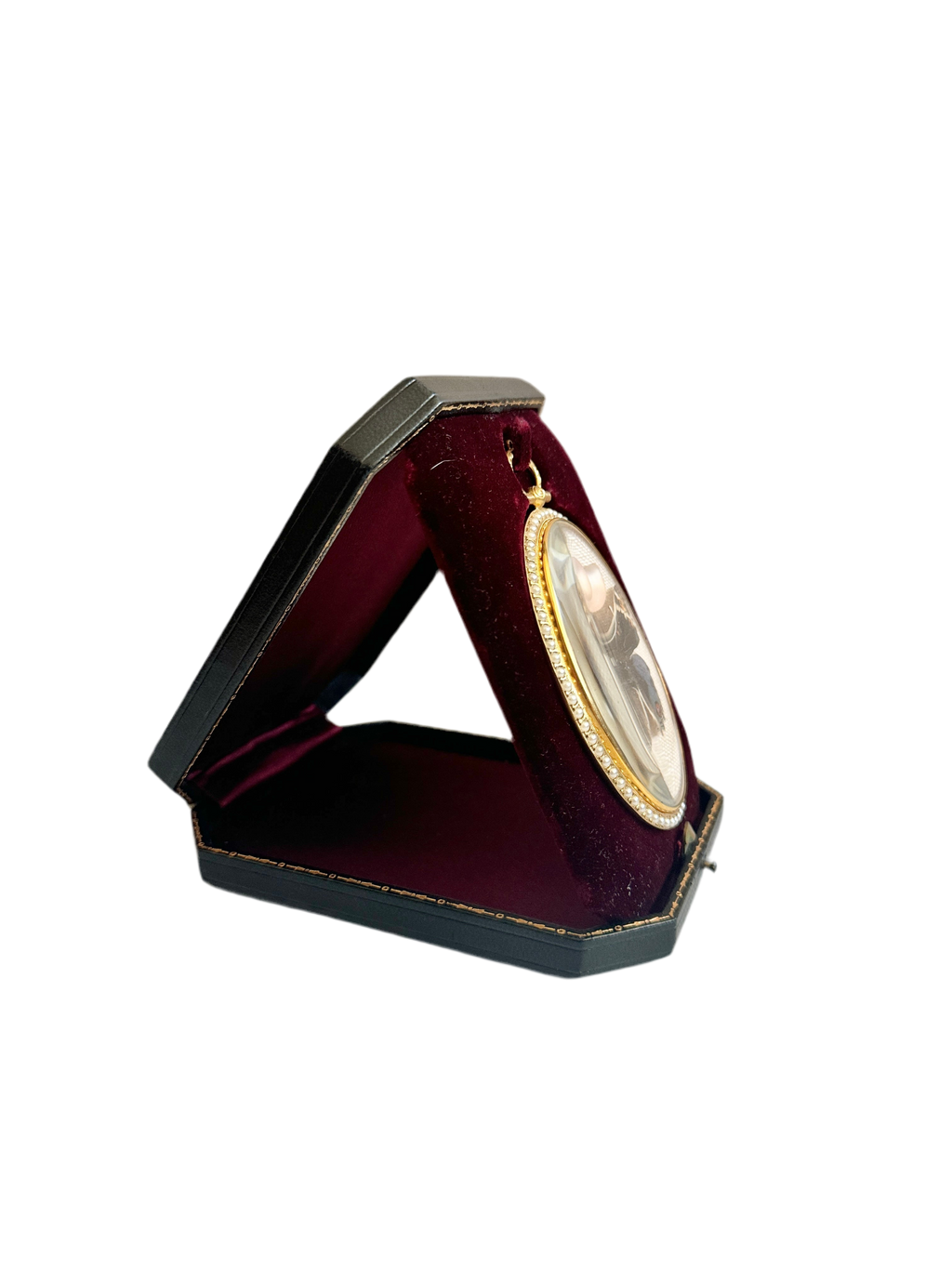 Blue Pansy Butterfly Antique Pearl Frame with Leather Velvet Display Case