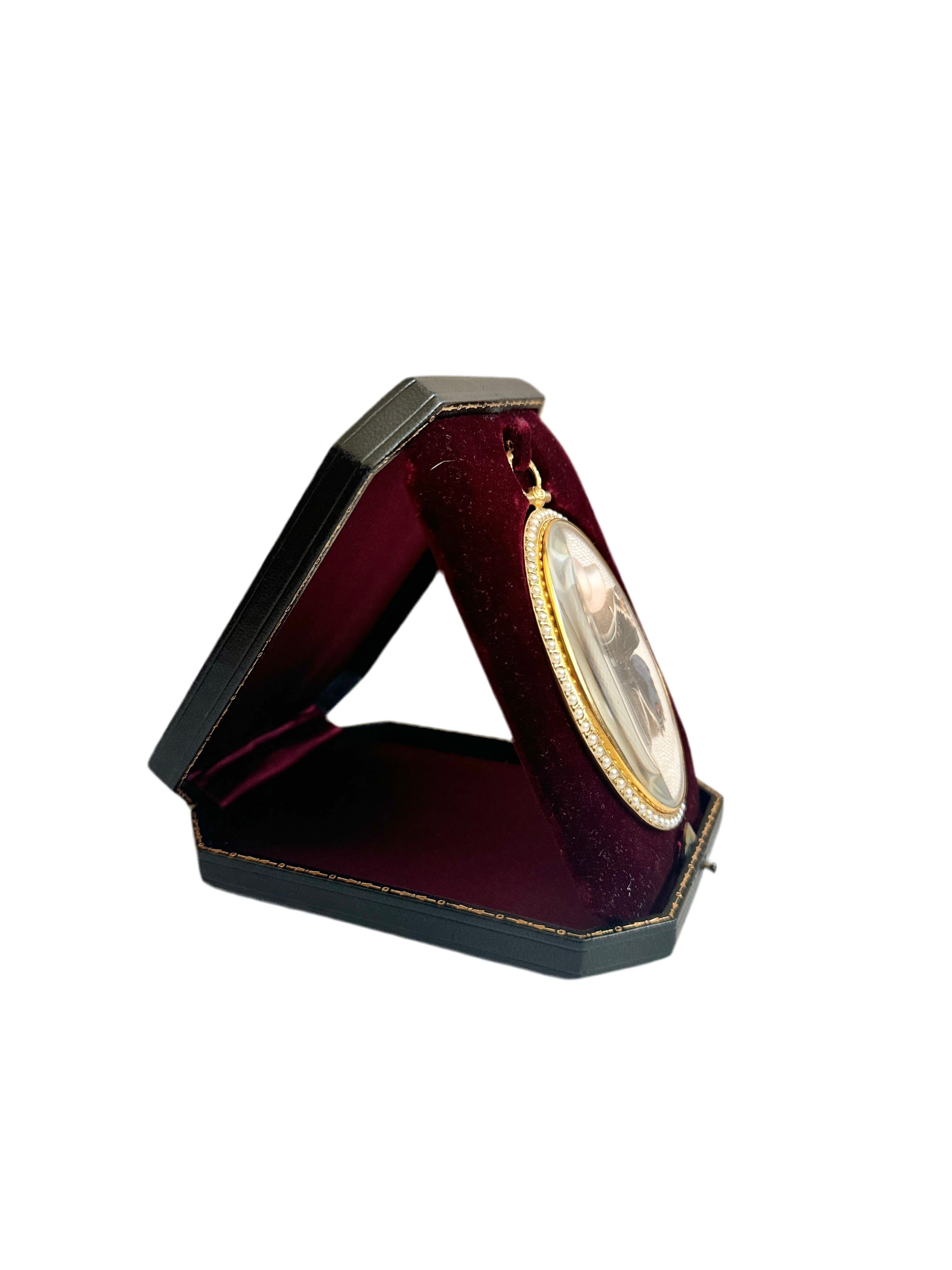 Blue Pansy Butterfly Antique Pearl Frame with Leather Velvet Display Case