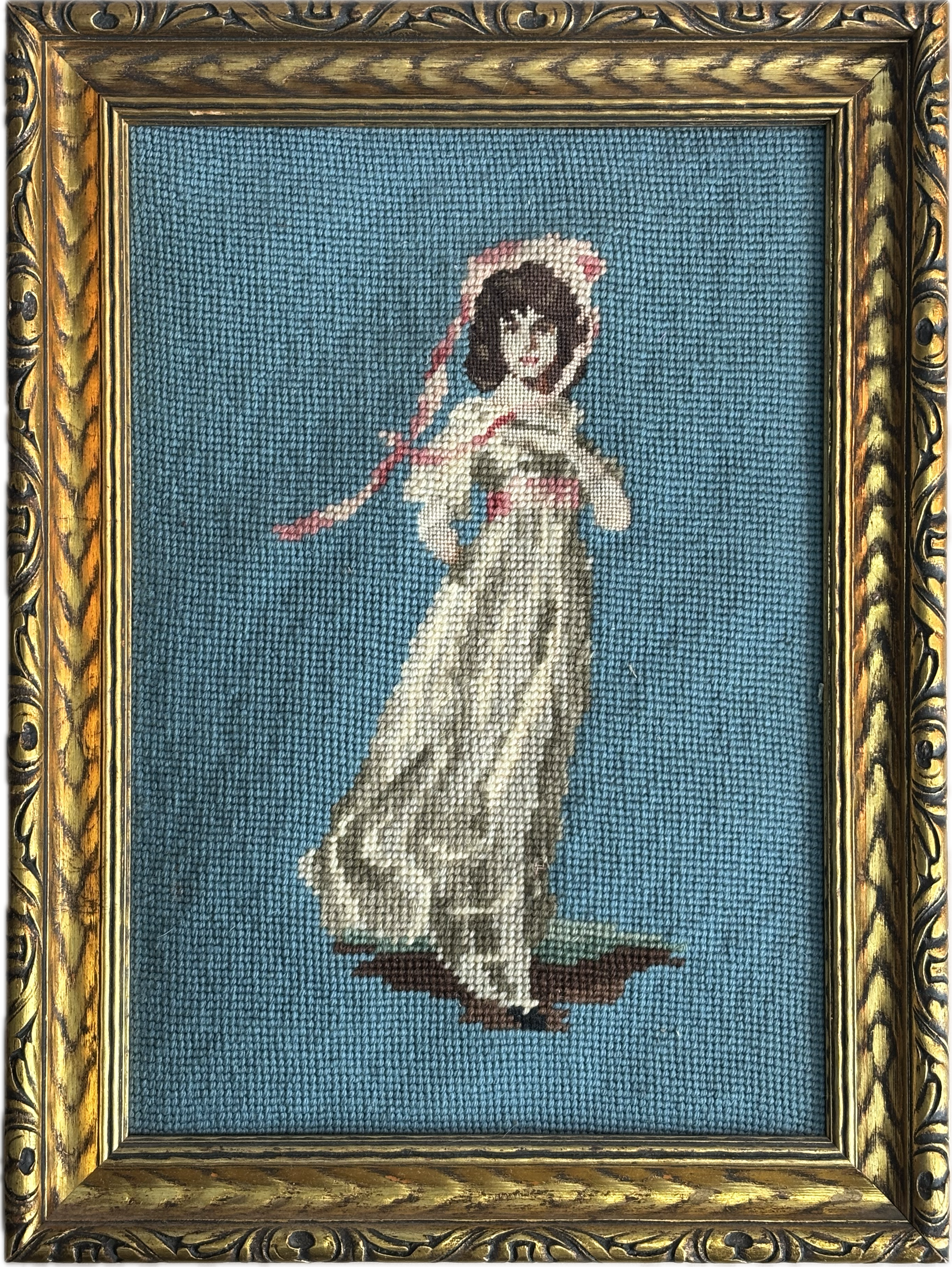 Needlepoint Woman in White Tapestry