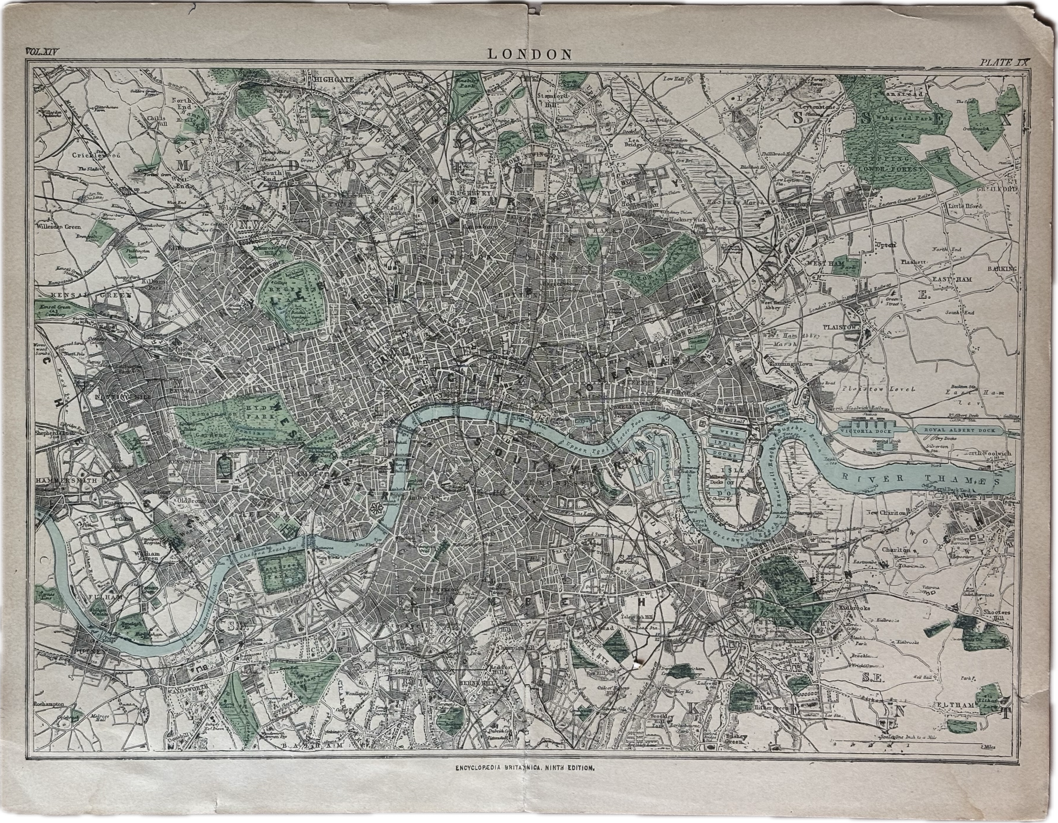 Vintage map of London with the River Thames
