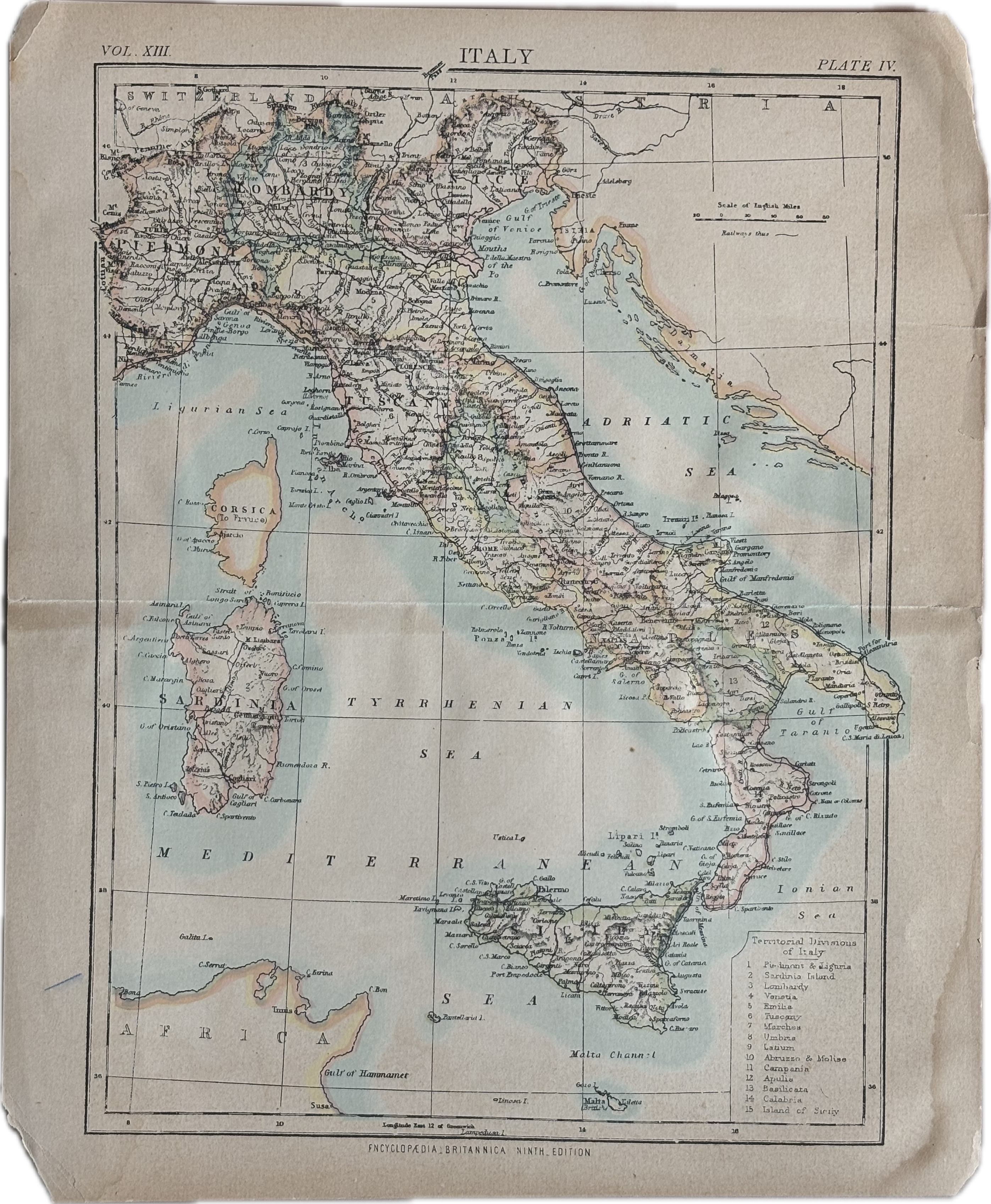 1870-1890s Antique Map of Italy