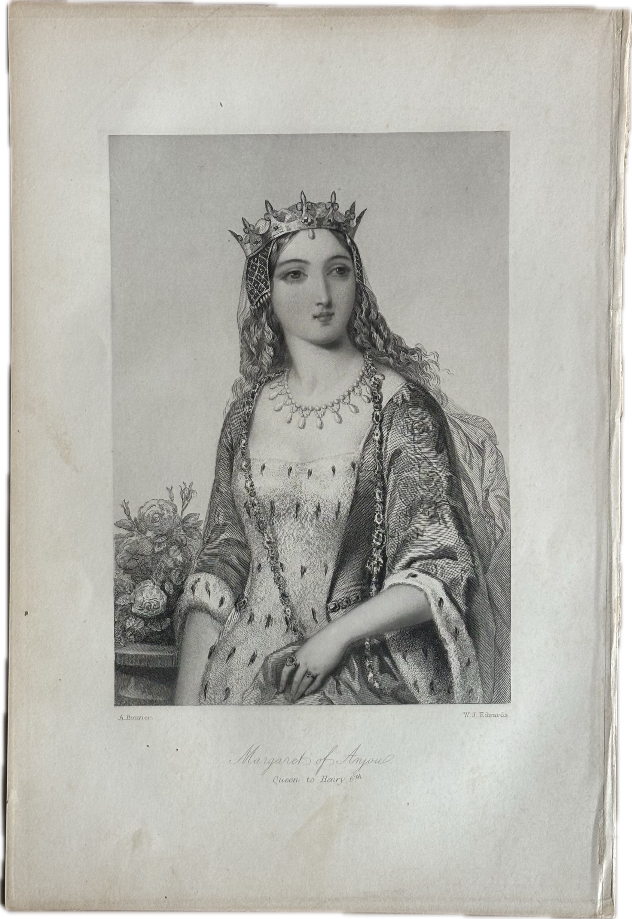 Mid-to-late 19th Century Engraving Portrait of Margaret of Anjou